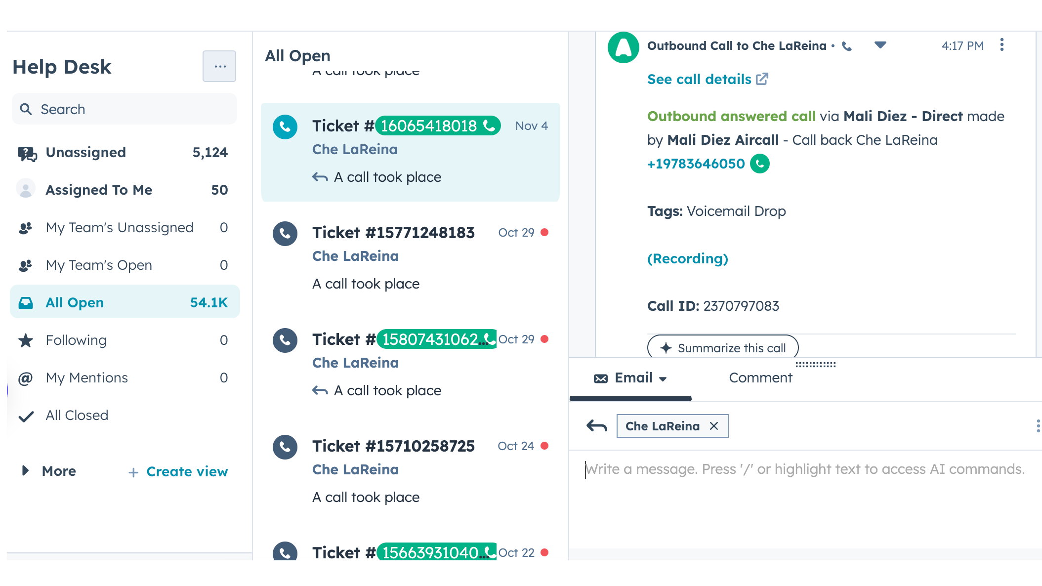 HubSpot HelpDesk integration (Calling & SMS) + AI features